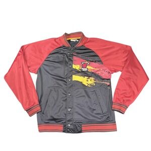 Miami Heat Jacket Mens Large Black Red Yellow NBA Basketball Snap Button Raglan